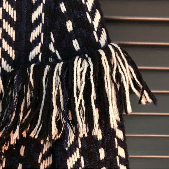 Everly Tweed Fringe Jacket Woven in Blue, Black and White, Size Medium - Picture 10 of 15